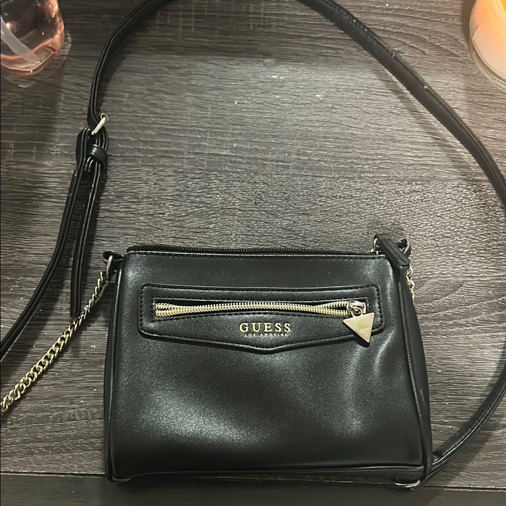 Guess Black Crossbody Bag with Gold Accents